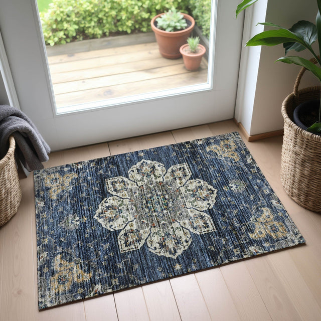 Dalyn Silk Road SR6 Navy Rug shown in a room