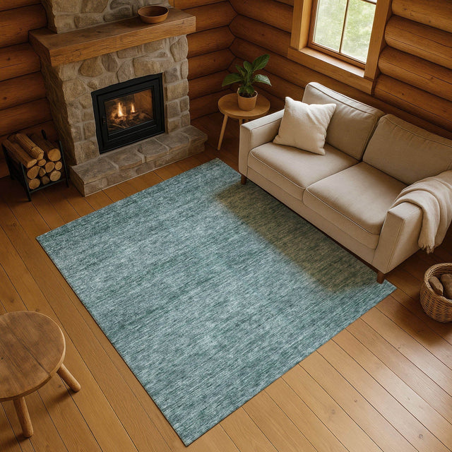 Dalyn Soft Essentials SE1 Teal Rug shown in a room