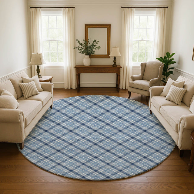 Dalyn Soft Essentials SE3 Denim Rug shown in a room