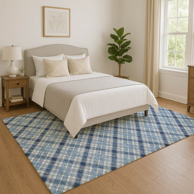 Dalyn Soft Essentials SE3 Denim Rug shown in a room