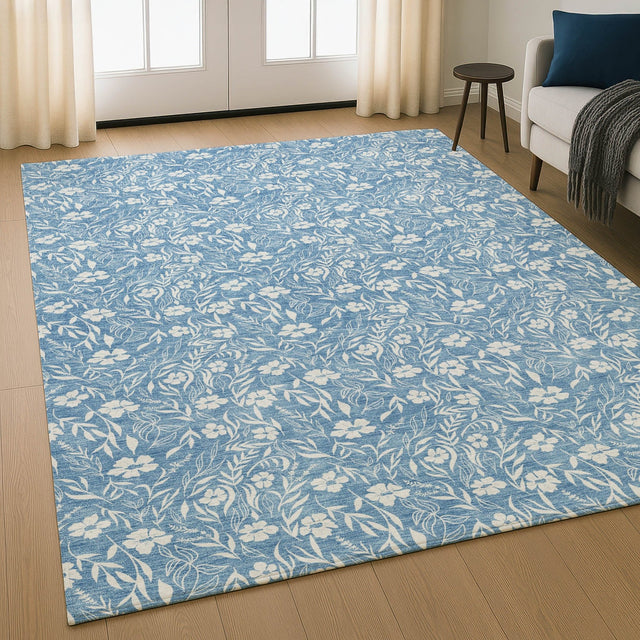 Dalyn Soft Essentials SE4 Denim Rug shown in a room