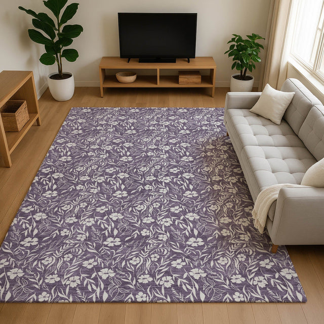 Dalyn Soft Essentials SE4 Purple Rug shown in a room