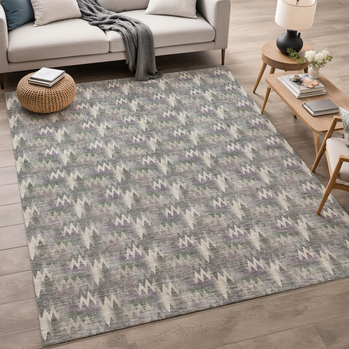 Dalyn Soft Essentials SE5 Pewter Rug shown in a room
