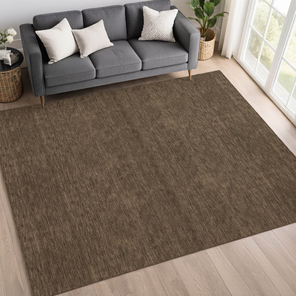 Dalyn Soft Essentials SE6 Chocolate Rug shown in a room