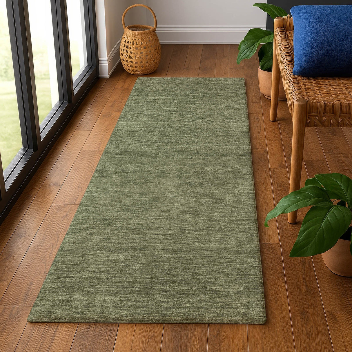 Dalyn Soft Essentials SE6 Olive Rug shown in a room