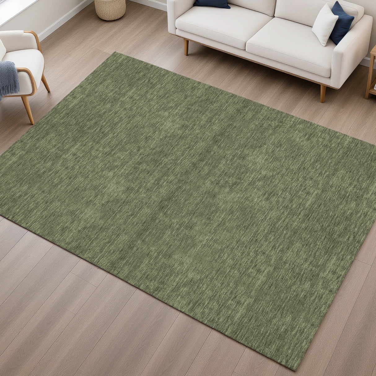 Dalyn Soft Essentials SE6 Olive Rug shown in a room