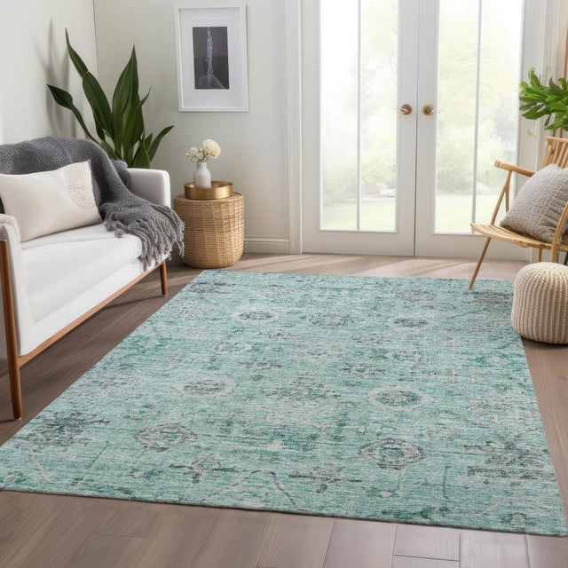 Dalyn Solace SL10 Teal Rug shown in a room