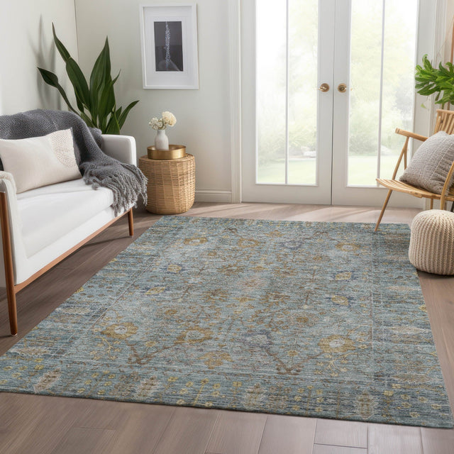 Dalyn Solace SL9 Teal Rug shown in a room