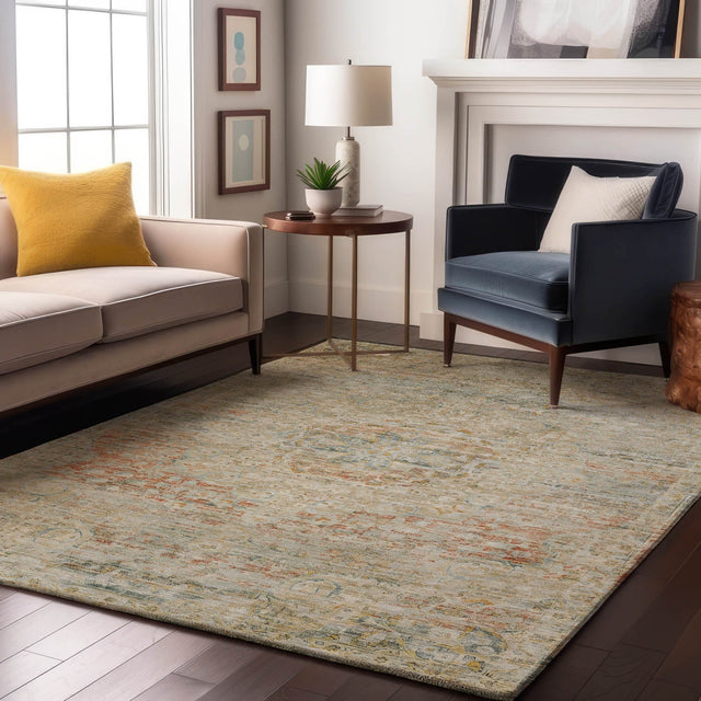 Dalyn Tabrook TB1 Tan Rug shown in a room