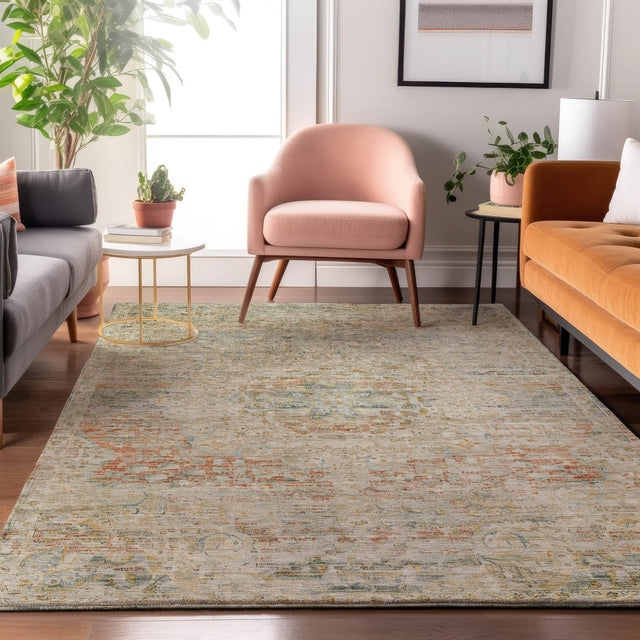 Dalyn Tabrook TB1 Tan Rug shown in a room