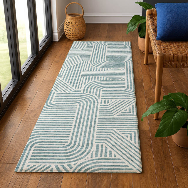 Dalyn The Reserve TR14 Teal Rug shown in a room