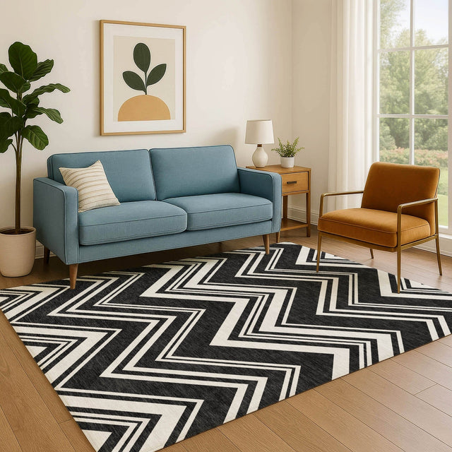 Dalyn The Reserve TR17 Black Rug shown in a room
