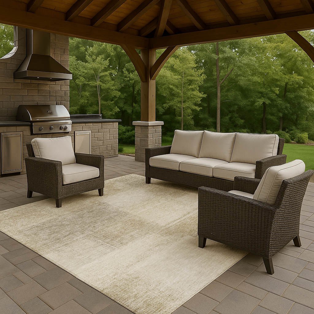 Dalyn Trevi TV10 Taupe Rug outdoor lifestyle image