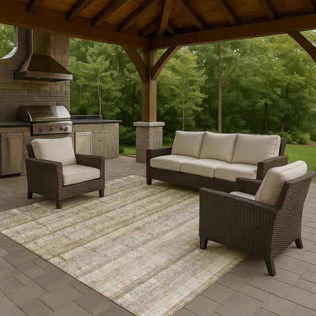 Dalyn Trevi TV19 Taupe Rug outdoor lifestyle image