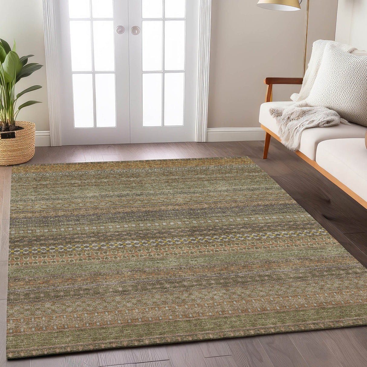 Dalyn Trevi TV3 Khaki Rug shown in a room