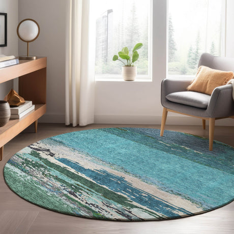 Dalyn Trevi TV8 Teal Rug shown in a room