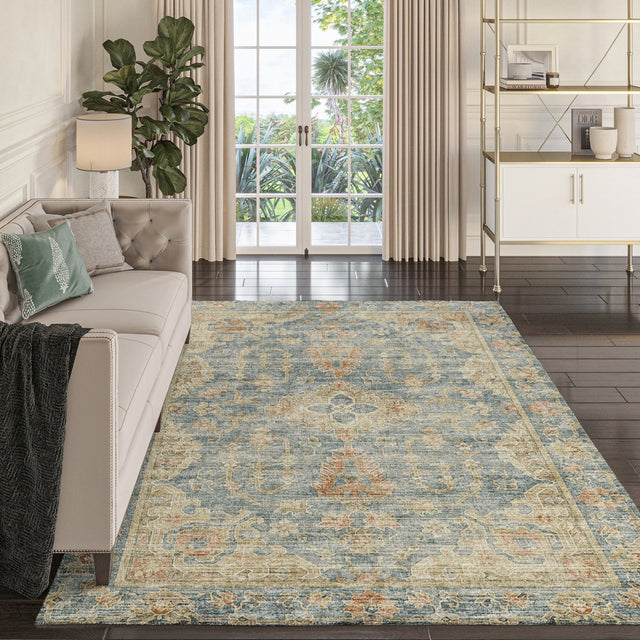 Dalyn Tuscany TU13 Teal Rug shown in a room