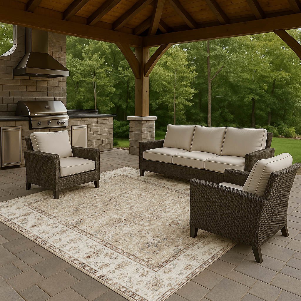 Dalyn Tuscany TU5 Taupe Rug outdoor lifestyle image
