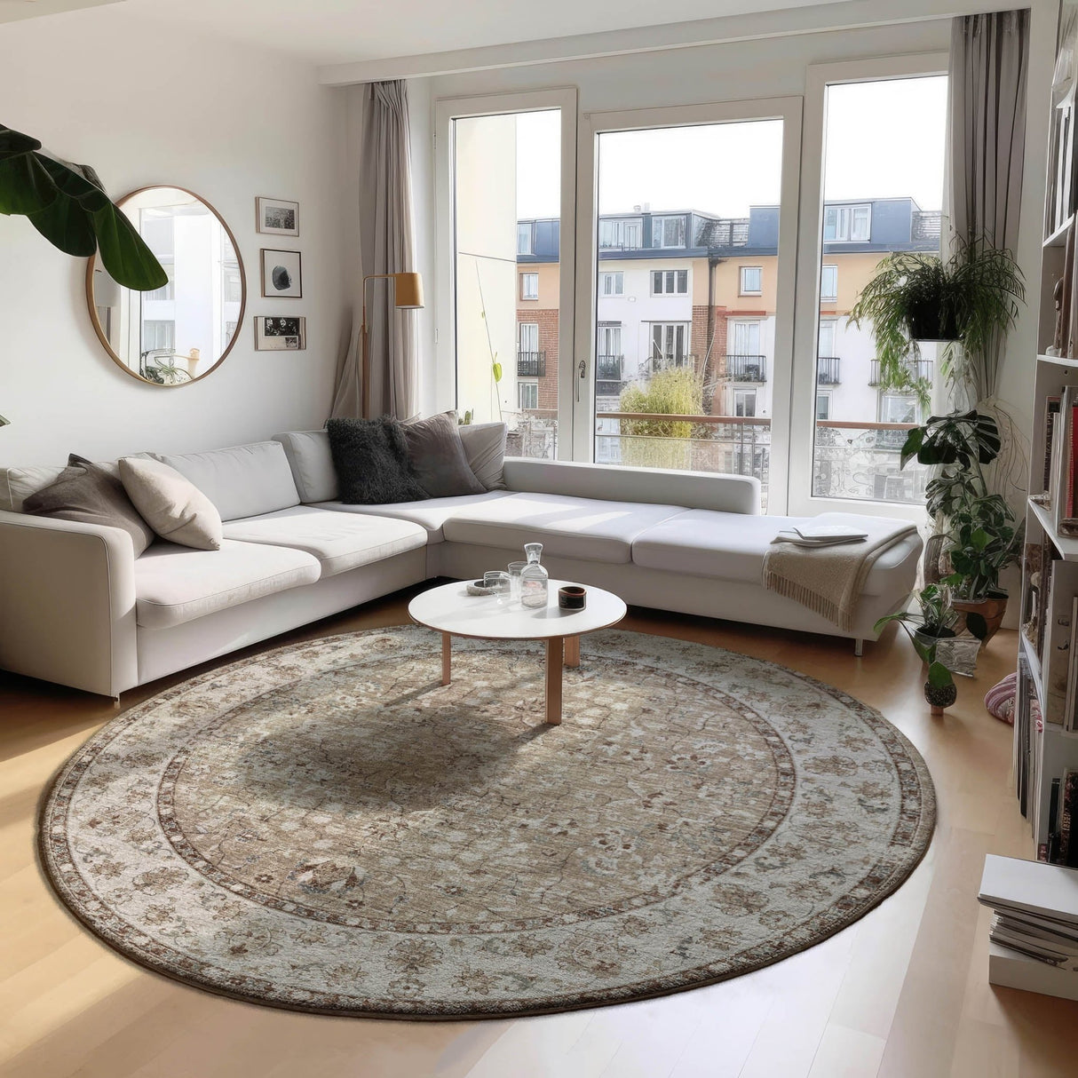 Dalyn Tuscany TU5 Taupe Rug shown in a room