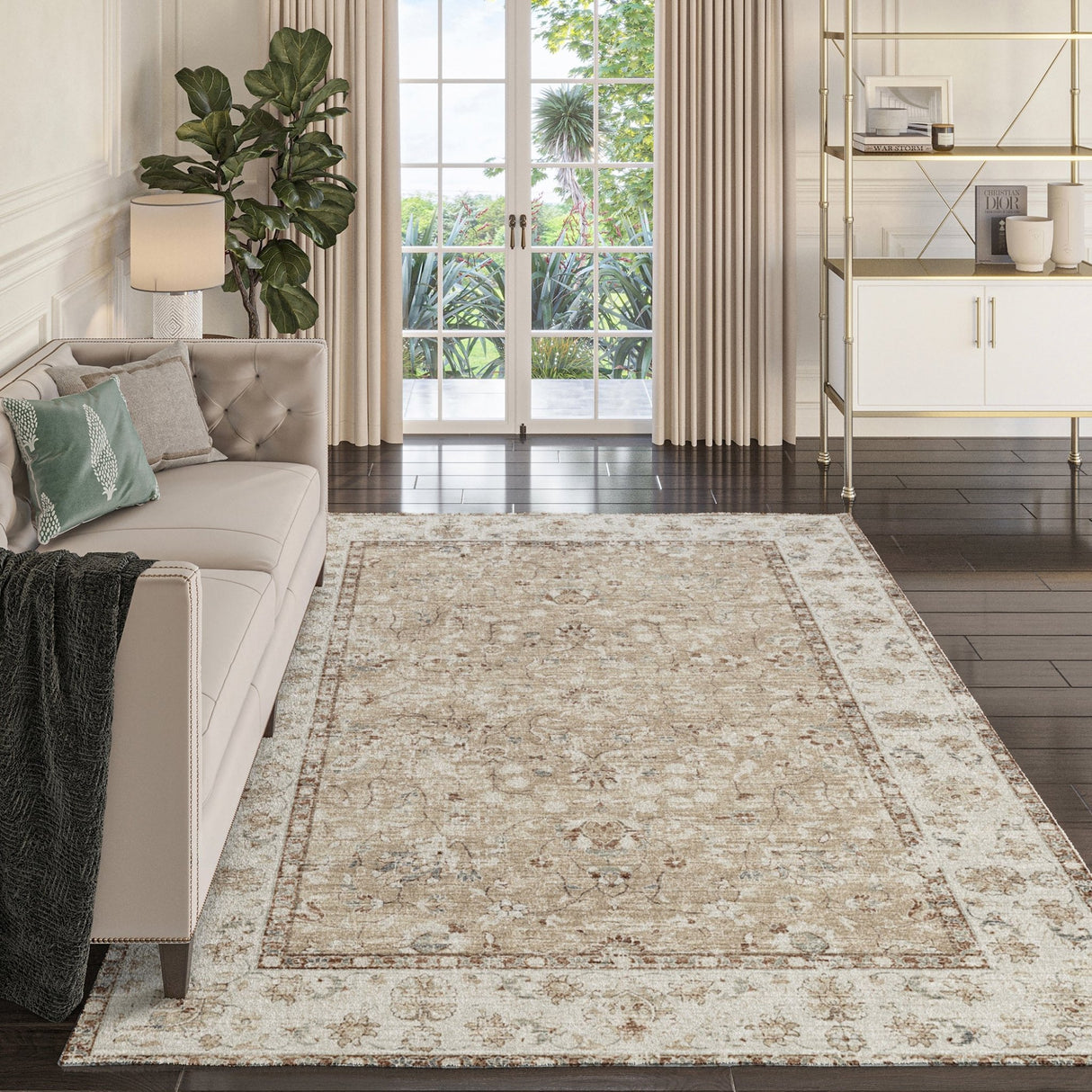 Dalyn Tuscany TU5 Taupe Rug shown in a room