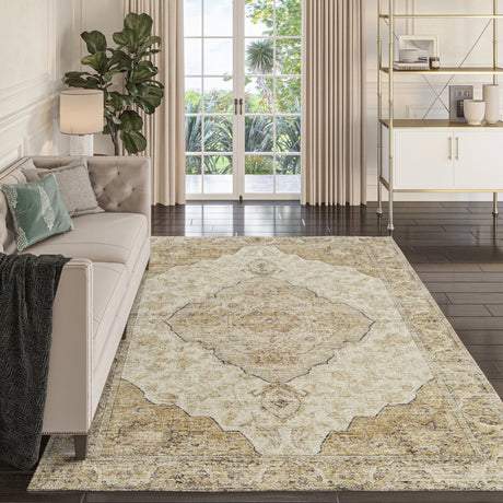 Dalyn Tuscany TU9 Gold Rug shown in a room