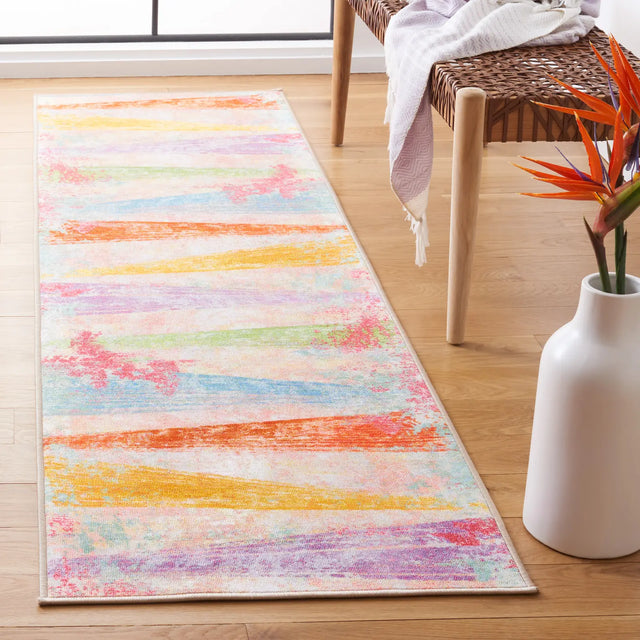 Safavieh Paint Brush 2'-2" x 8'-0" Rug in Pink / Blue