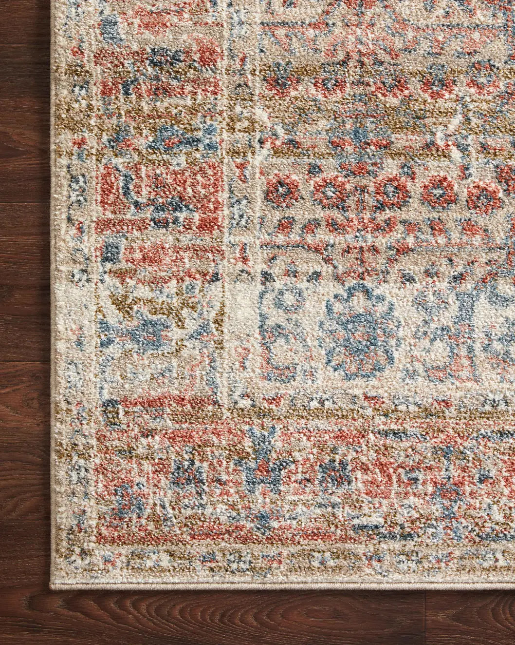 Loloi Saban Sab-05 Sand/Rust Rugs - corner on wood