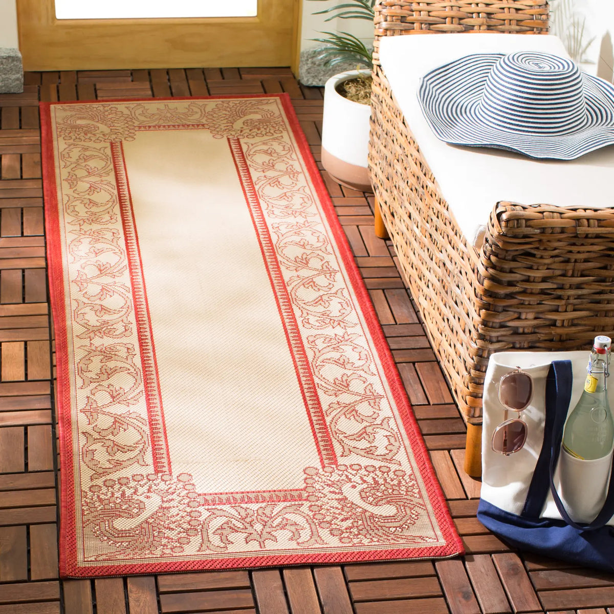Safavieh Courtyard 2'-3" x 10'-0" Rug in Natural / Red