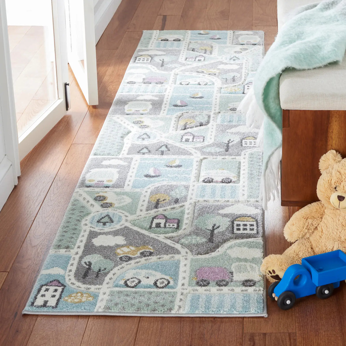 Safavieh Carousel Kids 100 2'-3" x 10'-0" Rug in Grey / Light Blue