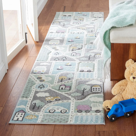 Safavieh Carousel Kids 100 2'-3" x 10'-0" Rug in Grey / Light Blue