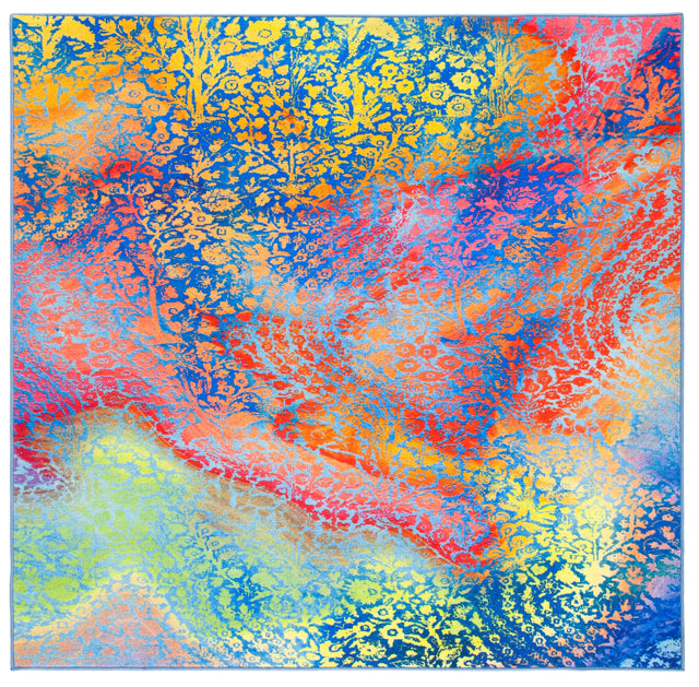 Safavieh Paint Brush 6'-7" x 6'-7" Rug in Blue / Coral