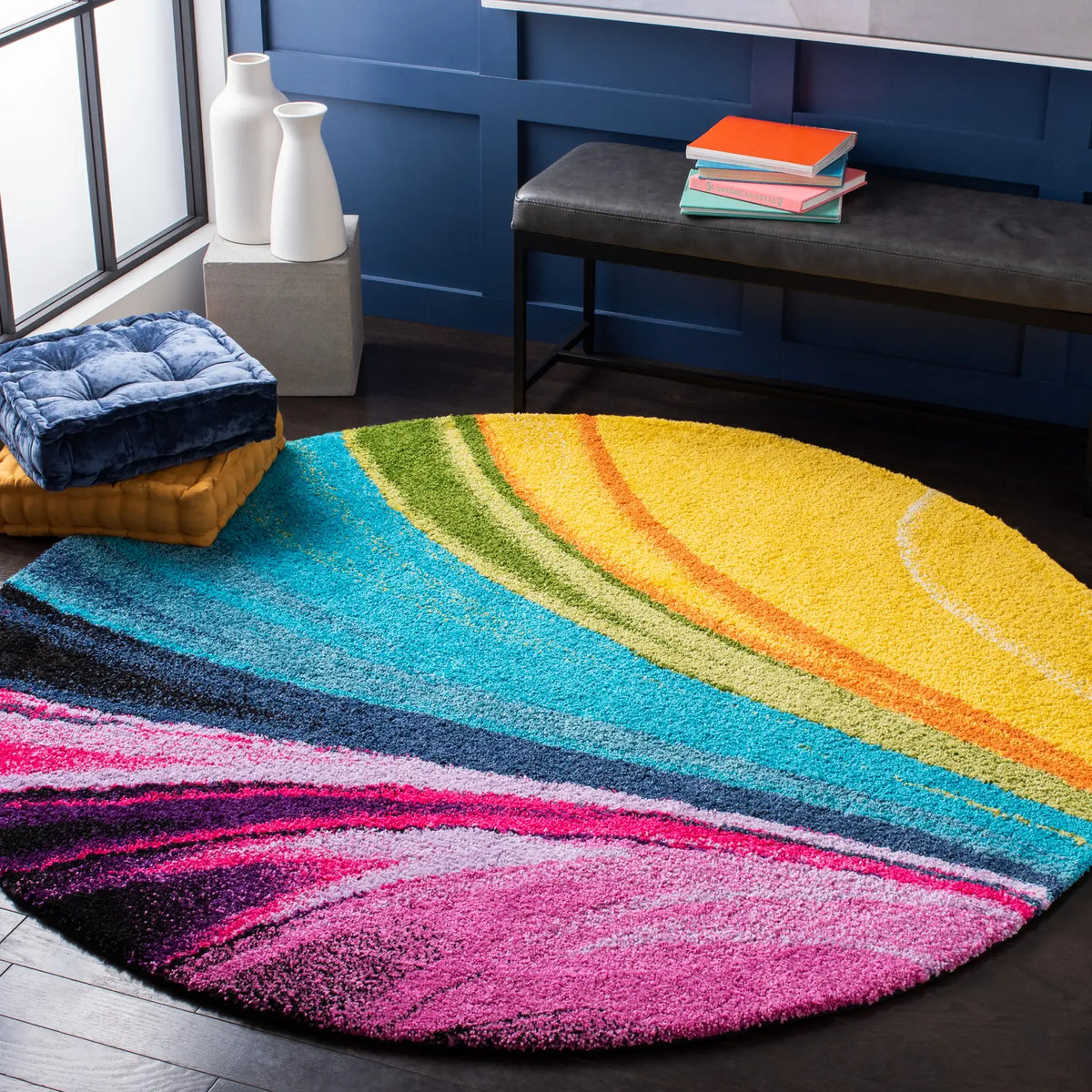Safavieh Fiesta Shag 6'-7" x 6'-7" Rug in Multi