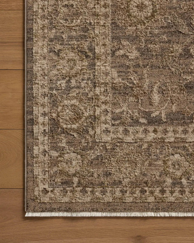 Loloi Haywood HYD-02 Pebble / Charcoal Rug - corner on wood