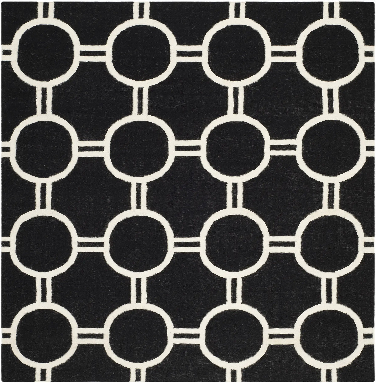 Safavieh Dhurries 6'-0" x 6'-0" Rug in Black / Ivory