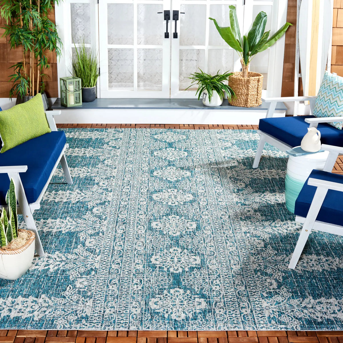 Safavieh Courtyard 8'-0" x 11'-0" Rug in Teal / Grey