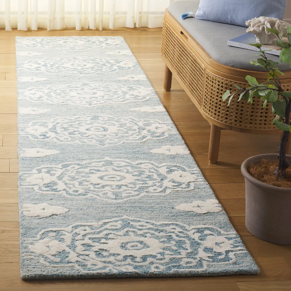 Safavieh Ebony 2'-3" x 9'-0" Rug in Ivory / Light Blue
