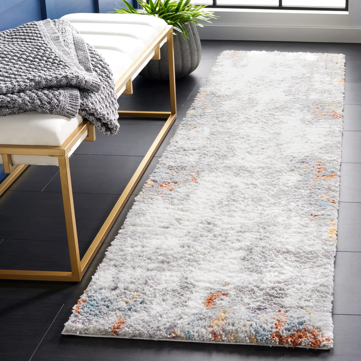Safavieh Berber Shag 2'-3" x 8'-0" Rug in Blue Rust / Ivory
