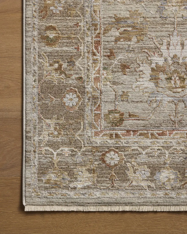 Loloi Aylin AYL-04 Pebble / Sunrise Rug - corner on wood