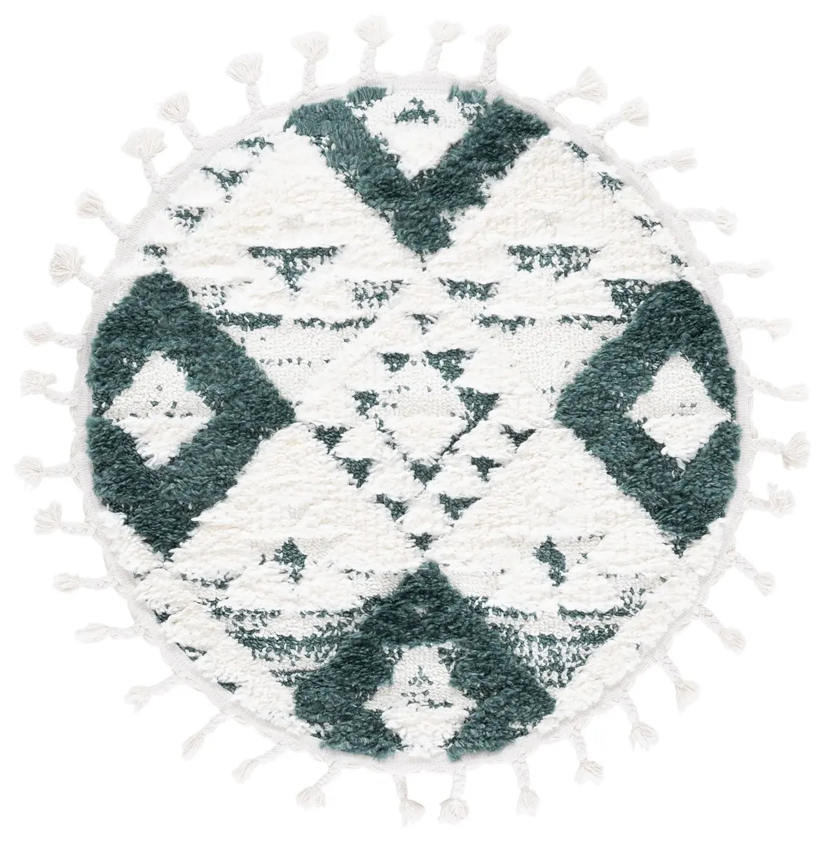 Safavieh Moroccan Tassel Shag 3'-0" x 3'-0" Rug in Green / Ivory