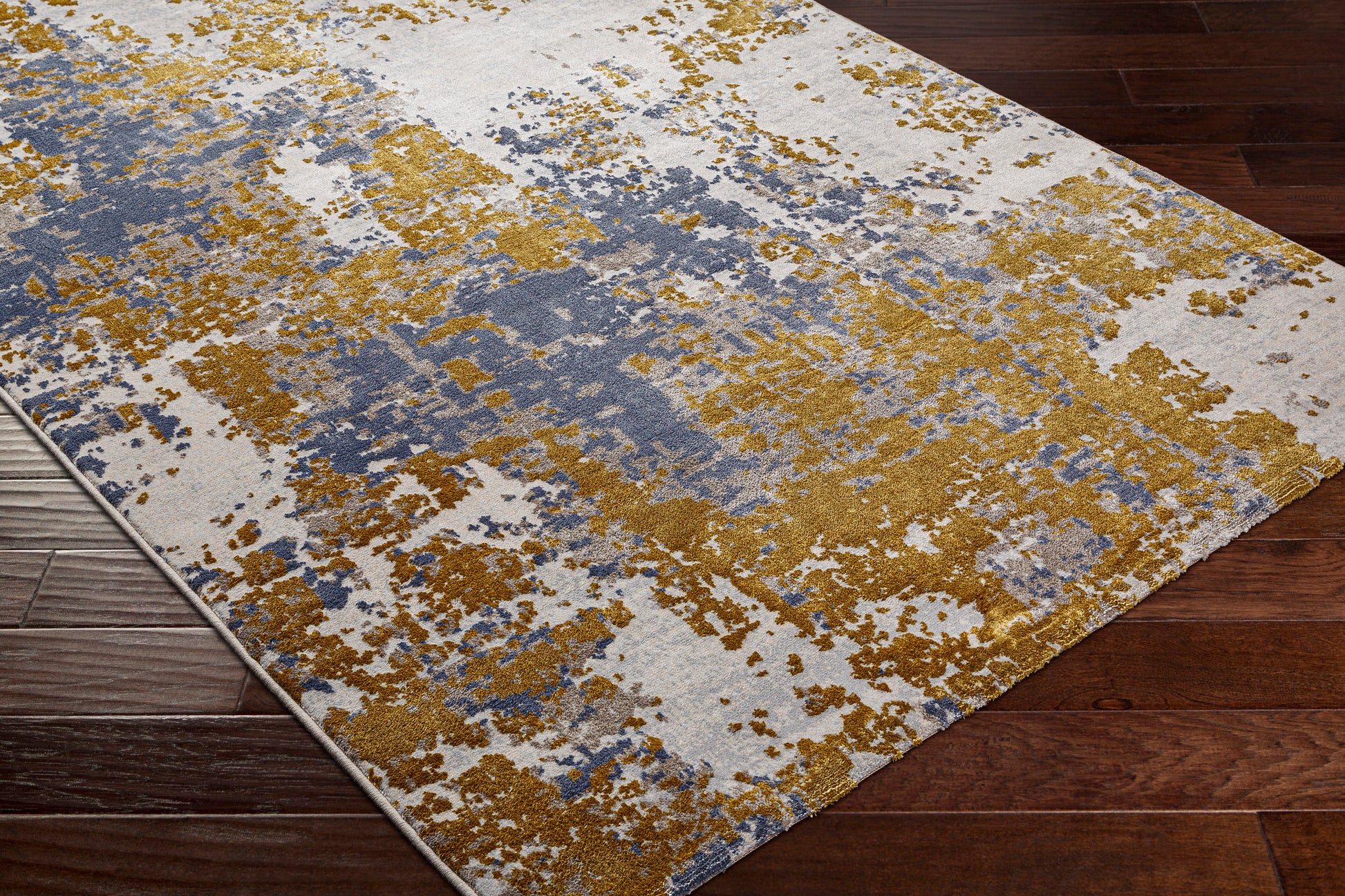 Surya Delight Dlg-2303 Mustard, Denim, Yellow, Dark Blue, Medium Gray, Light Gray Area Rug