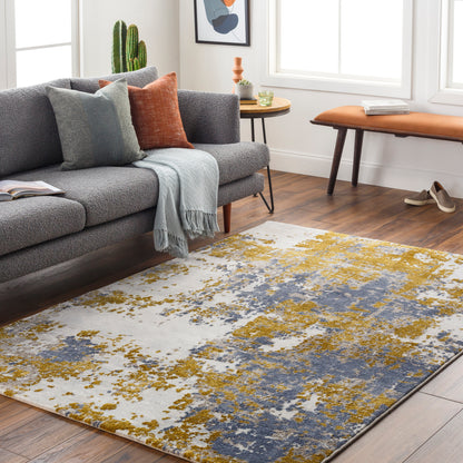 Surya Delight Dlg-2303 Mustard, Denim, Yellow, Dark Blue, Medium Gray, Light Gray Area Rug