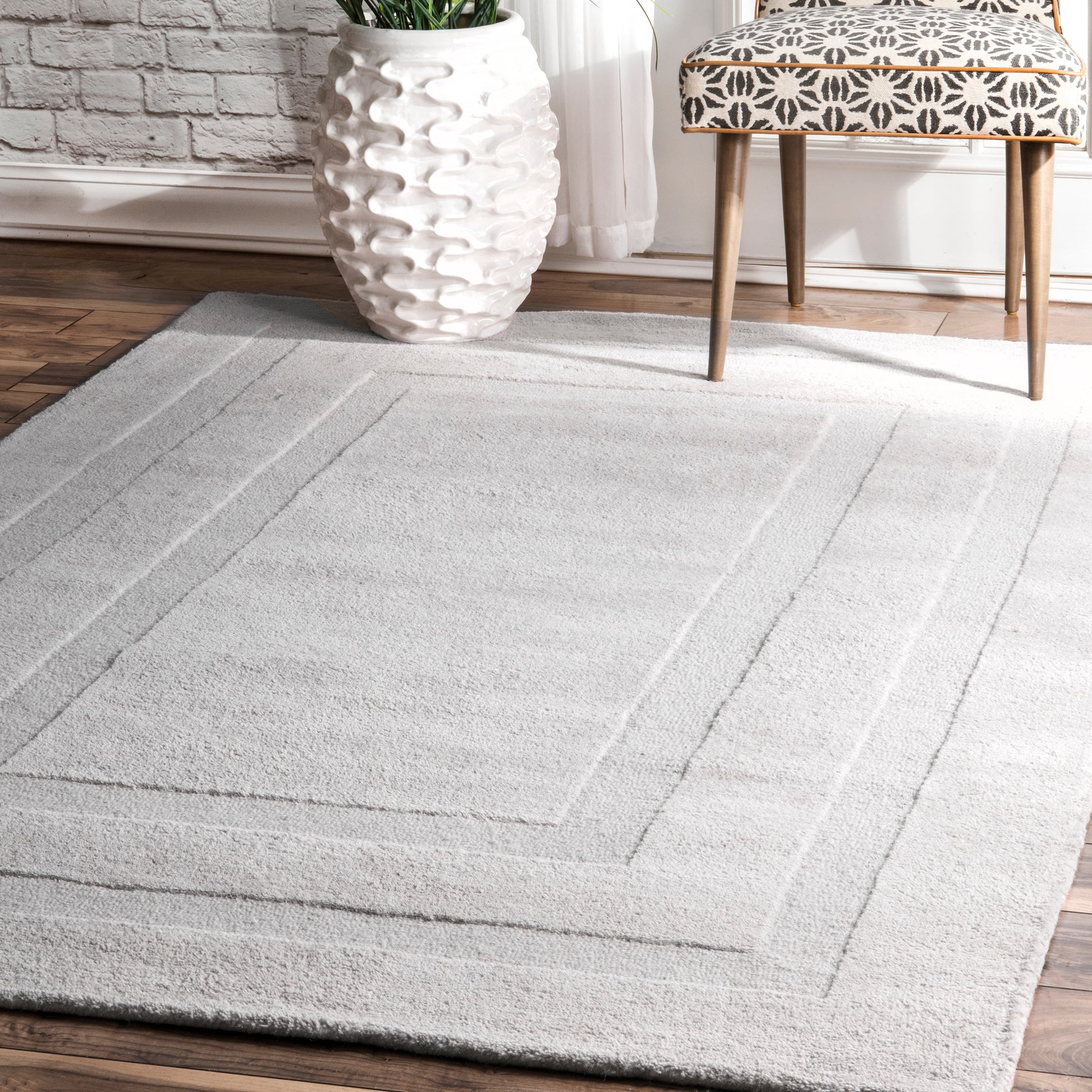 Nuloom Handmade Border Zamora Mtvs177B Light Gray Area Rug