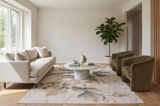 Contemporary power-loomed rug, rectangular, cream-beige with multi abstract pattern