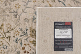 Transitional cream rug with multi floral pattern, rectangular; close-up corner tag