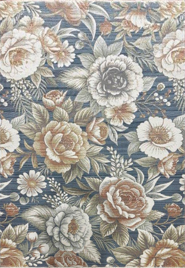 Dynamic Rugs Botanica 13361 Power Loomed Contemporary Navy/Beige/Coral Rug