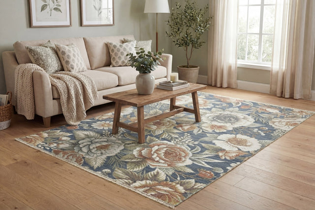 Dynamic Rugs Botanica 13361 Power Loomed Contemporary Navy/Beige/Coral Rug