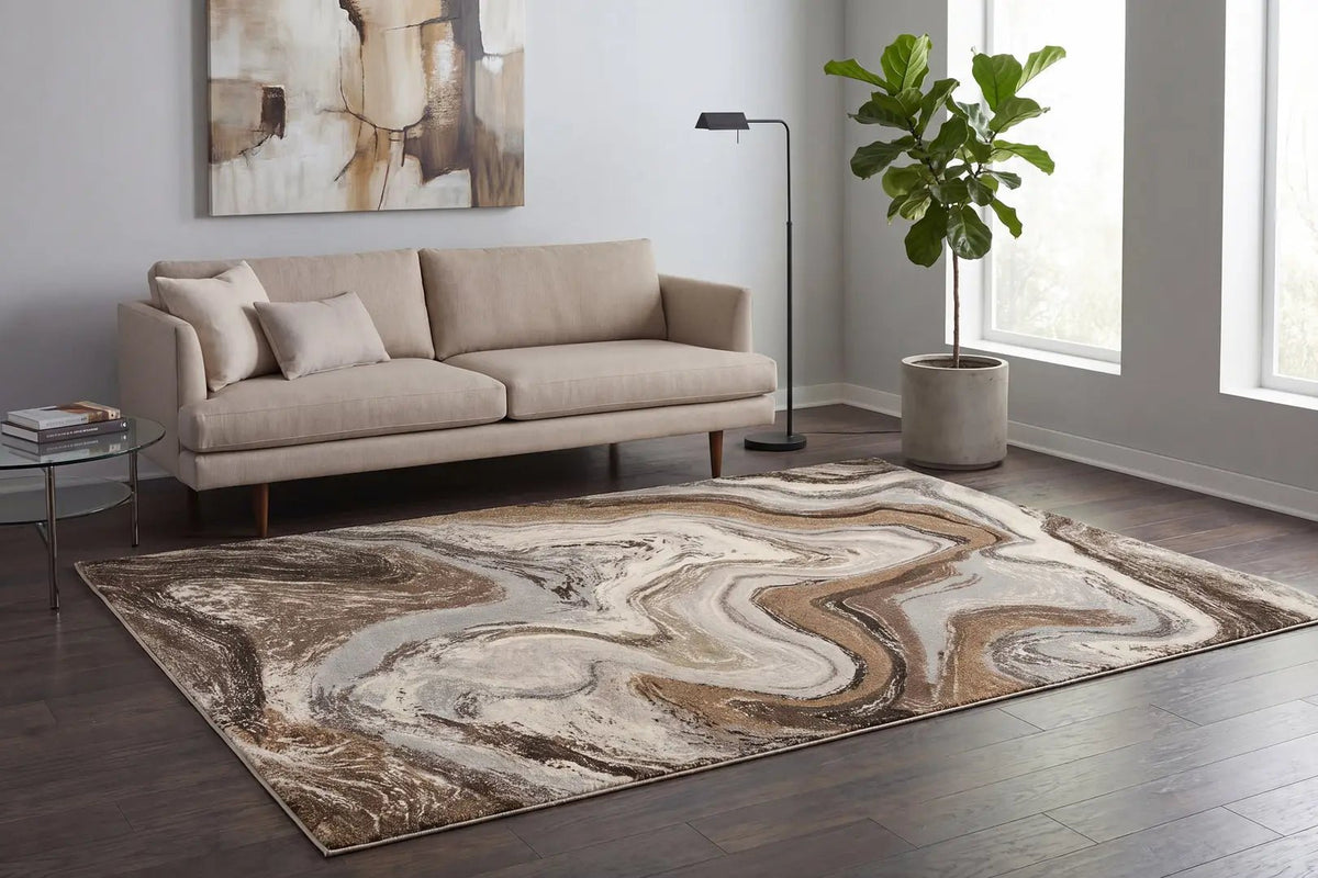 Dynamic Rugs Eclipse 63436 Power Loomed Modern Cream/Mocha Rug - Room