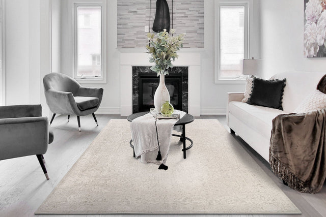 Cream traditional rectangular rug with ornate pattern