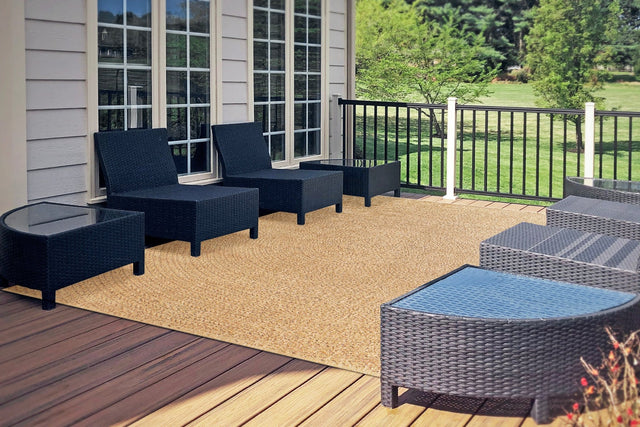 Natural beige modern area rug with subtle speckled pattern, rectangle