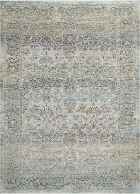 Transitional area rug with ornate medallion distressed pattern in beige and muted blue